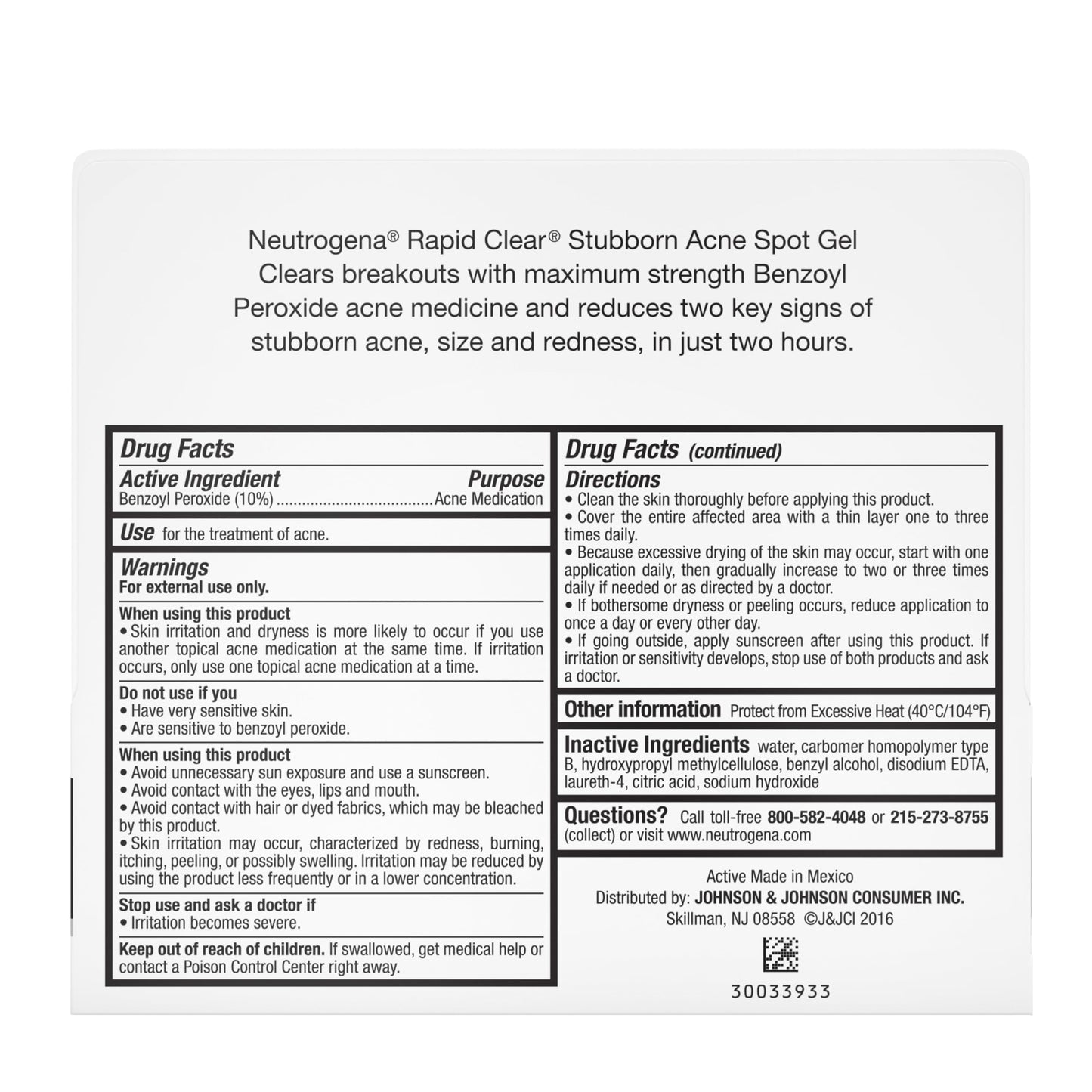 Neutrogena Rapid Clear Stubborn Acne Spot Treatment Gel, Maximum Strength 10% Benzoyl Peroxide Treatment Medication for Acne Prone Skin, Pimple Cream Reduces Size & Redness in 2 Hours, 1 oz