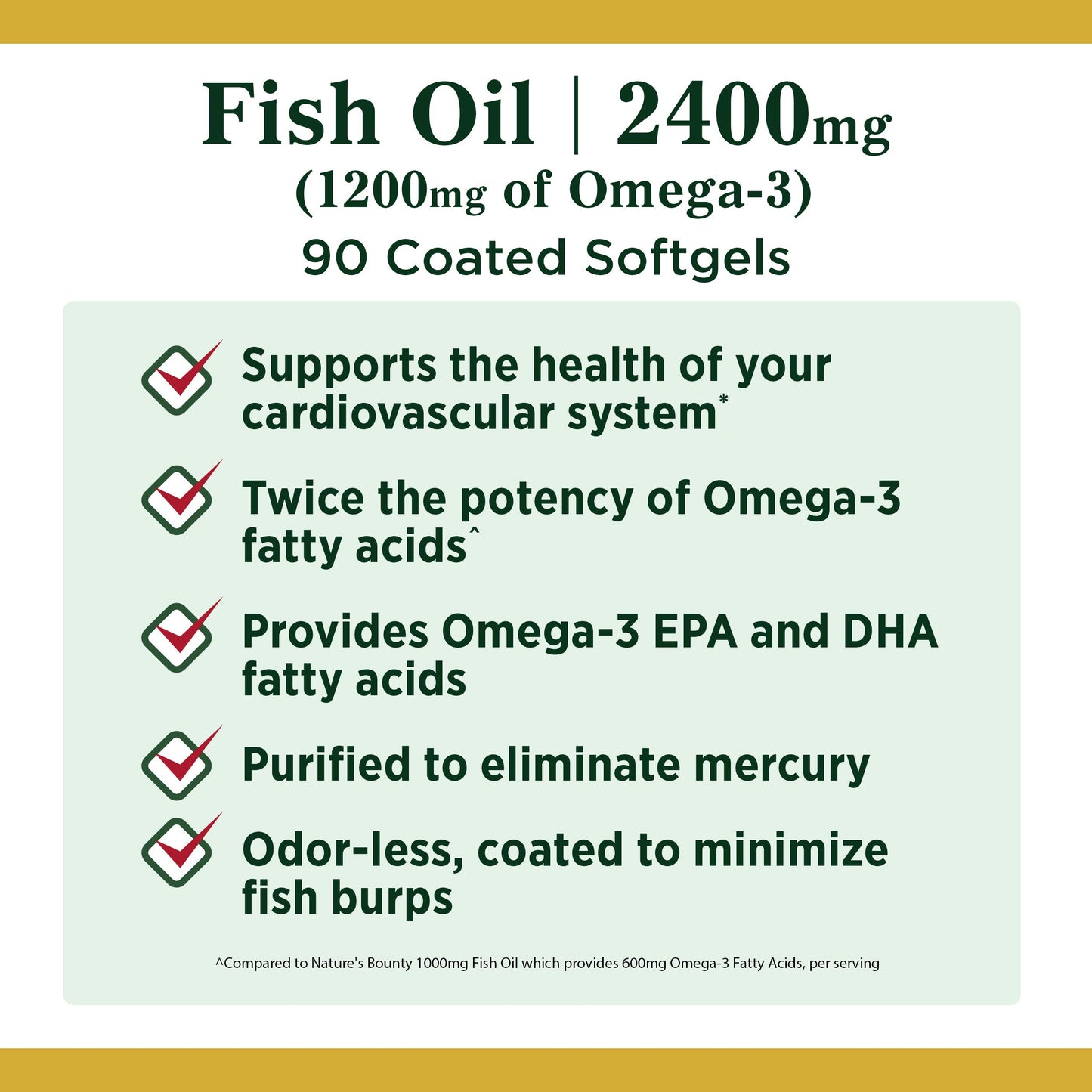 Nature's Bounty Fish Oil, Supports Heart Health, 2400mg, Coated Softgels, 90 Ct.