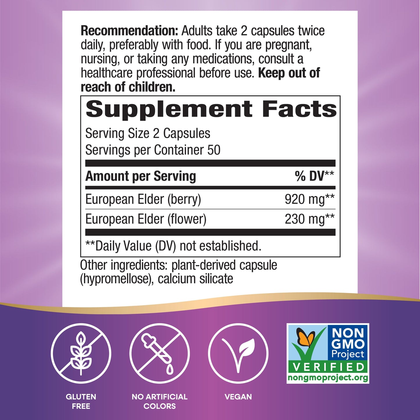 Nature's Way Black Elderberry Supplement, Traditional Immune Support*, With Elderberry and Elderflower, Plant Powered, 100 Capsules (Packaging May Vary)