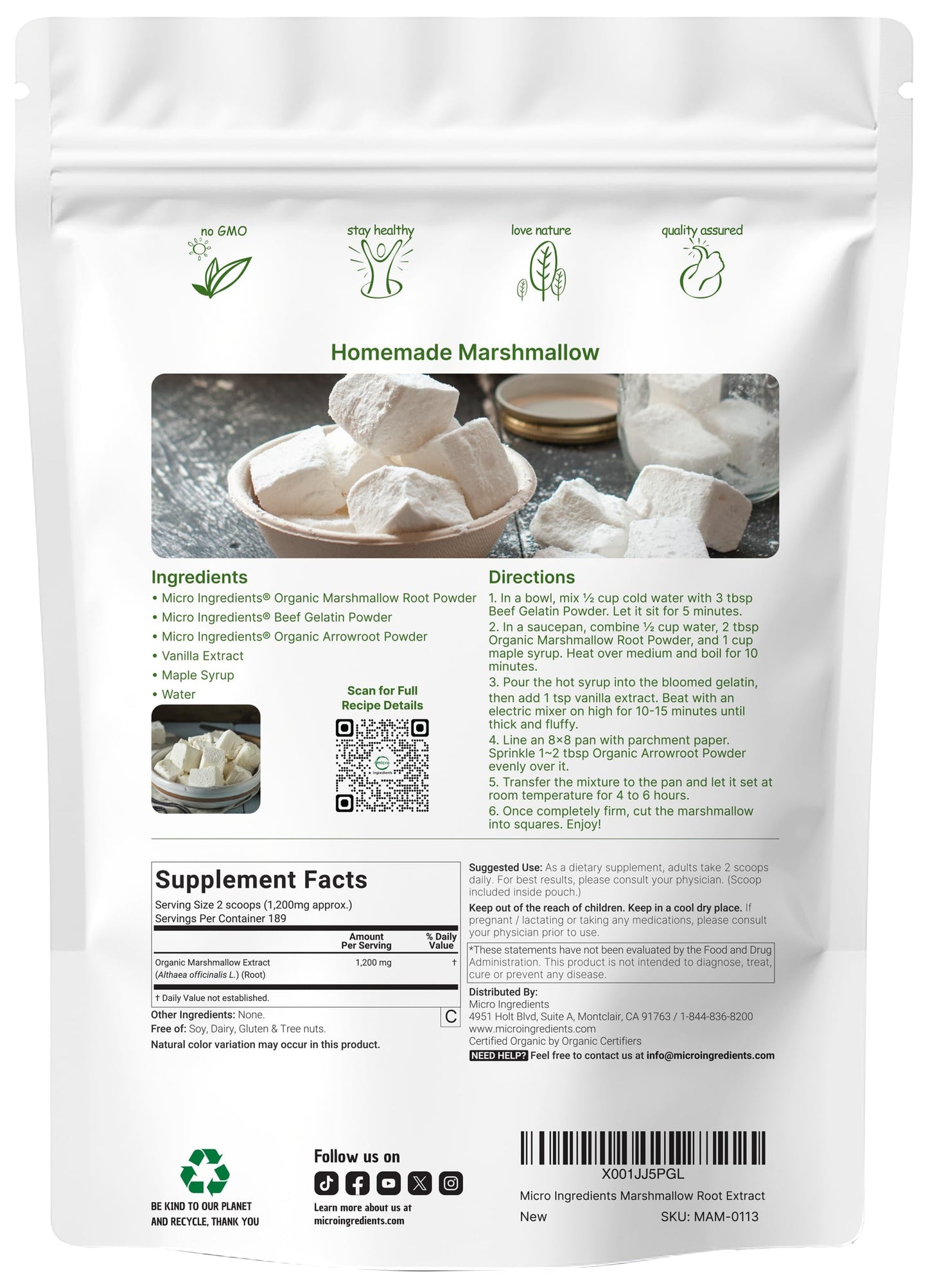 Micro Ingredients Organic Marshmallow Root Powder, 8 Ounce, Filler Free and Traditionally Used, Supports Digestive Gastrointestinal Health, Non-Irradiated and No GMOs, Vegan Friendly