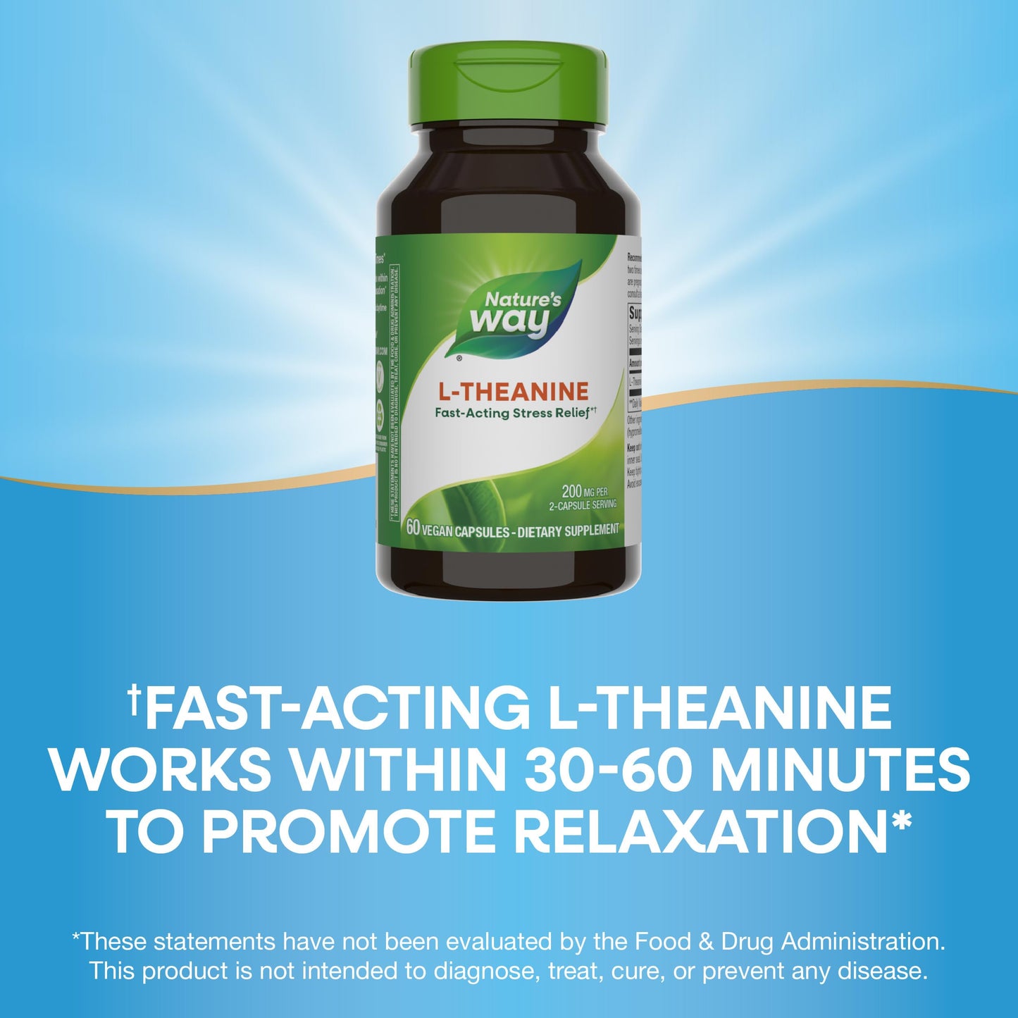 Nature's Way L-Theanine, Stress Support*, Promotes Relaxation*, 200 mg per 2-Capsule Serving, Vegan, 60 Capsules