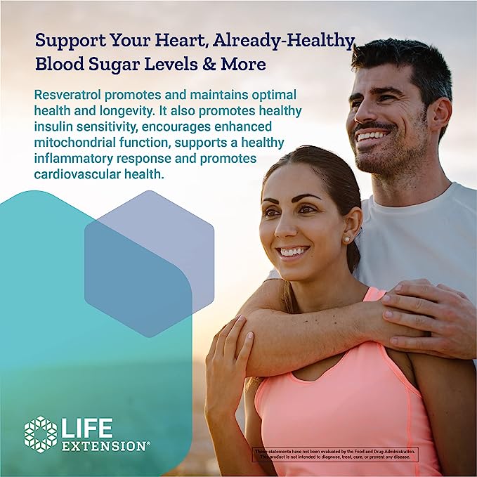 Life Extension Optimized Resveratrol Elite - Highly Bioavailable Trans Resveratrol Supplement - From Grape & Japanese Knotweed - For Brain Health - Gluten-Free, Non-GMO - 60 Vegetarian Capsules