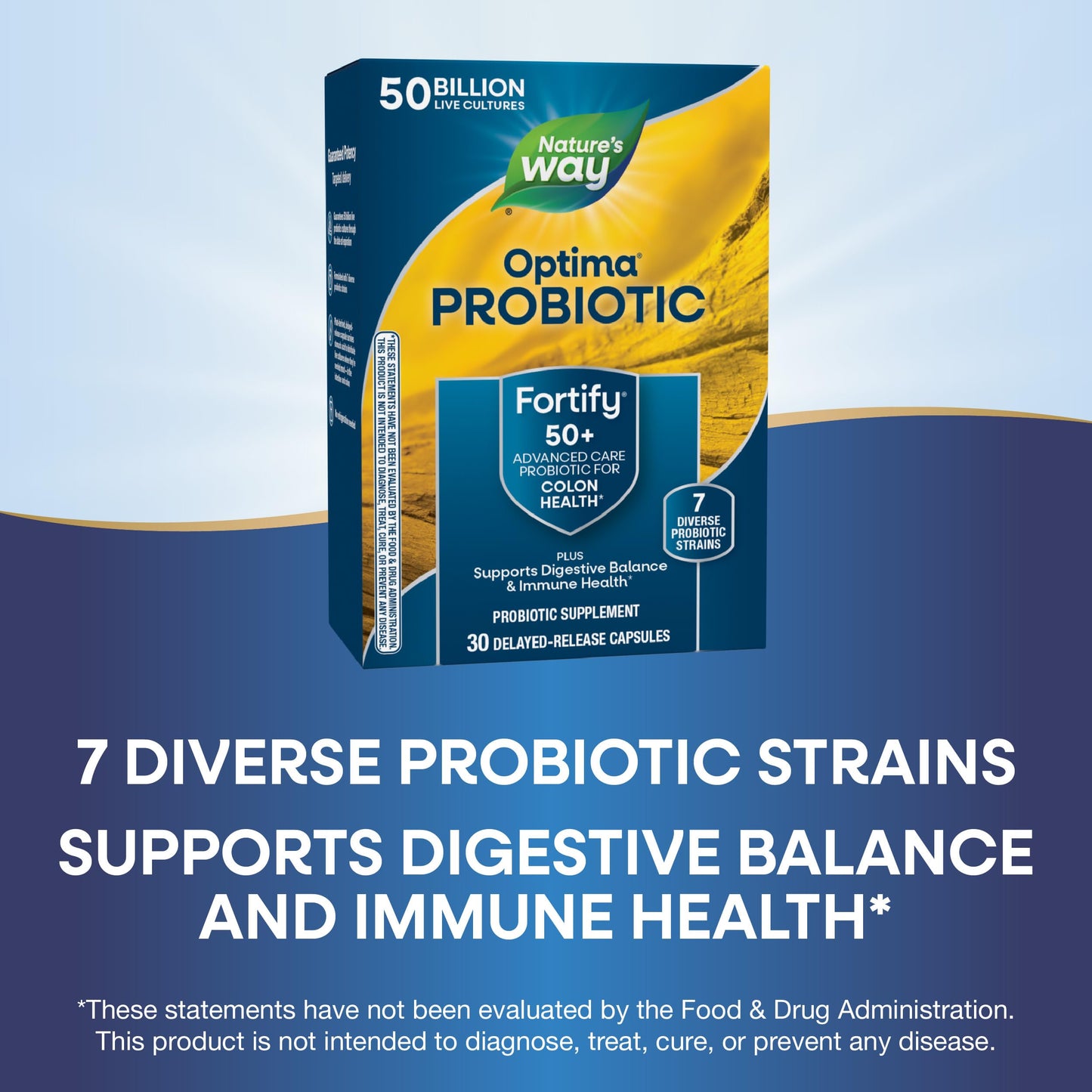 Nature's Way Fortify Optima Probiotic for Adults 50+, 50 Billion Live Cultures, Supports Digestive Balance, Colon & Immune Health*, No Refrigeration Needed, 30 Capsules (Packaging May Vary)