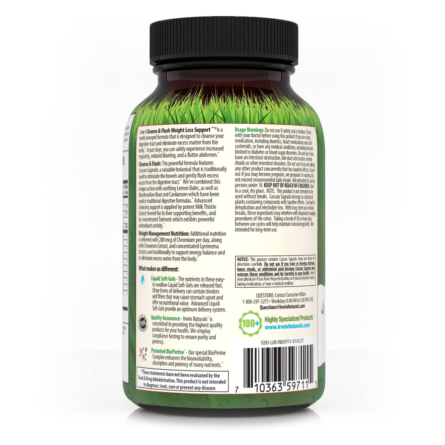 Irwin Naturals 2-in-1 Cleanse & Flush Weight Loss Support - 60 Liquid Soft-Gels - Flushes Digestive Tract & Reduces Bloating - 30 Total Servings