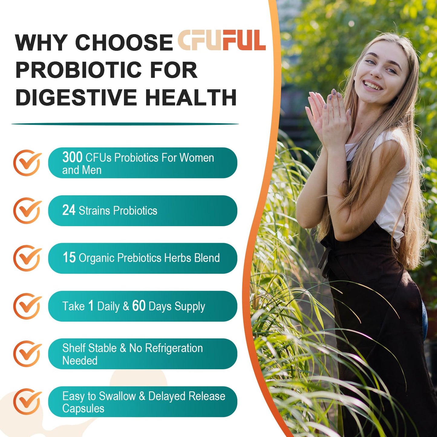 Probiotics for Women & Men - 300 Billion CFU, 24 Strains Probiotic + 15 Organic Herbs Prebiotics Blend, for Overall Digestive Gut Health, Immune, Constipation & Bloating, Shelf Stable - 4 Month Supply