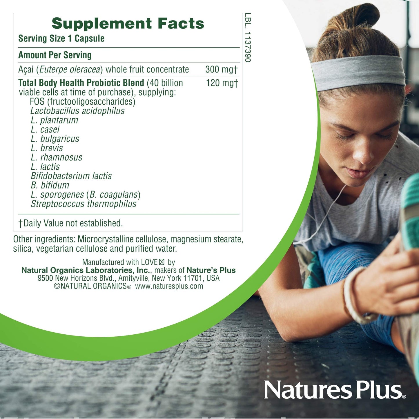 Natures Plus Ultra Probiotics - Maximum Strength Digestive Supplement - Total Body & Gut Health - Intestinal & Colonic Probiotics & Prebiotic Acai - 60 Vegetarian Capsules (60 Servings)