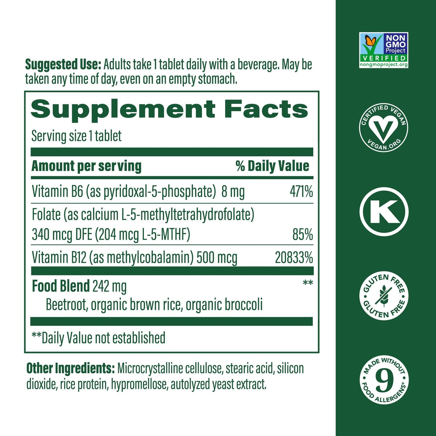 MegaFood Methyl B12 - Vegan - Includes Methyl Folate, Vitamin B12 & B6 - Supports Cellular Energy Production, Nervous System Health & Cardiovascular Function - 90 Tablets