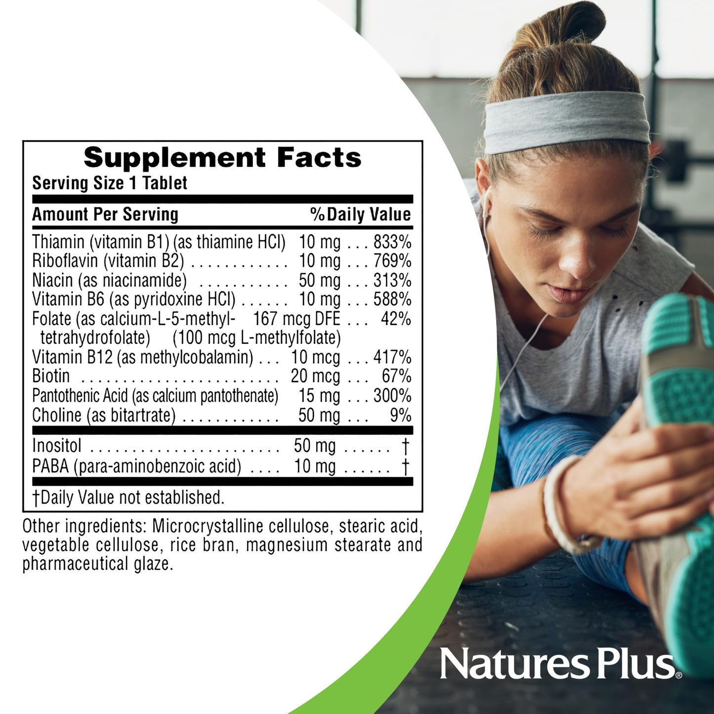NaturesPlus B-Complex with Rice Bran - 90 Tablets - Vegetarian, Gluten Free - 90 Servings
