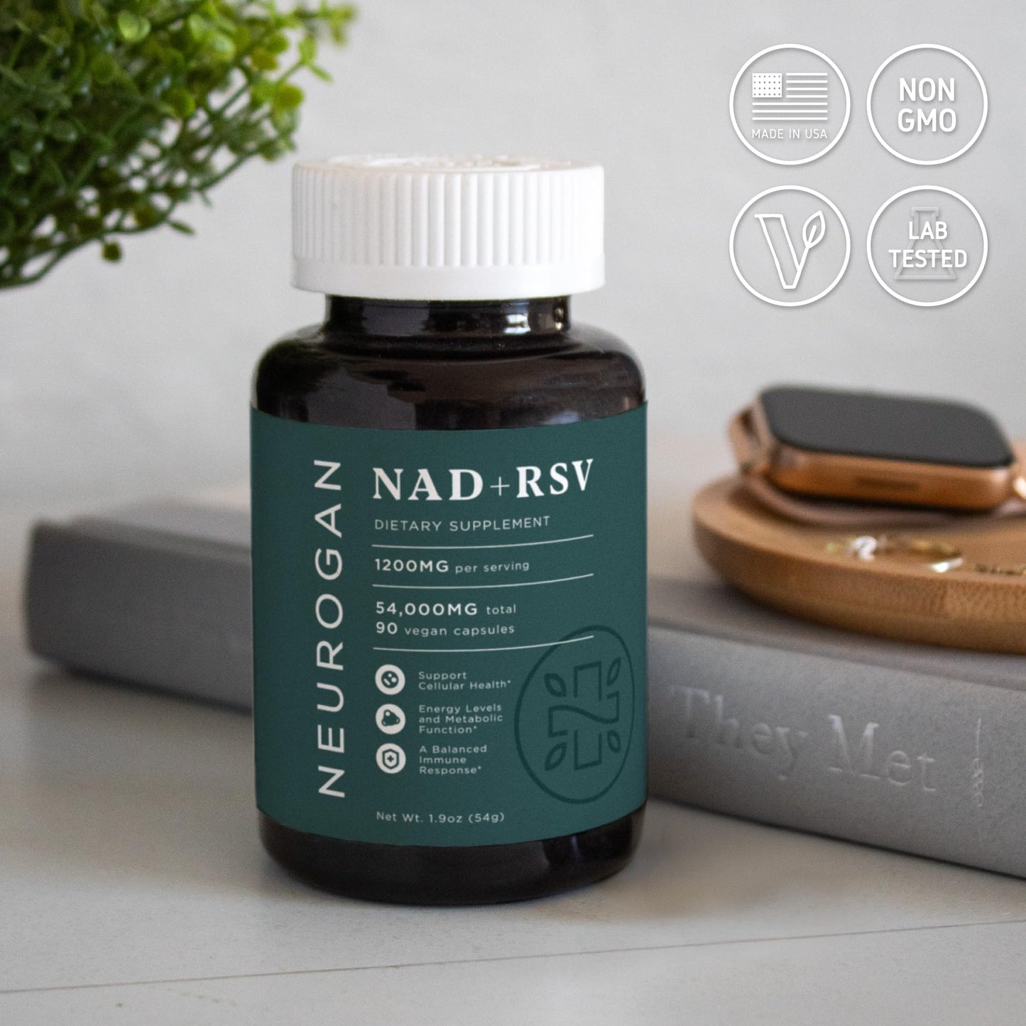 Neurogan NAD+ with Resveratrol Capsules 1:1 Ratio - 1200mg Per Serving, 90 Ct - Cellular Health & Healthy Aging Supplements, Energy & Immune Support - Nicotine Adenine Dinucleotide NAD+ Supplement