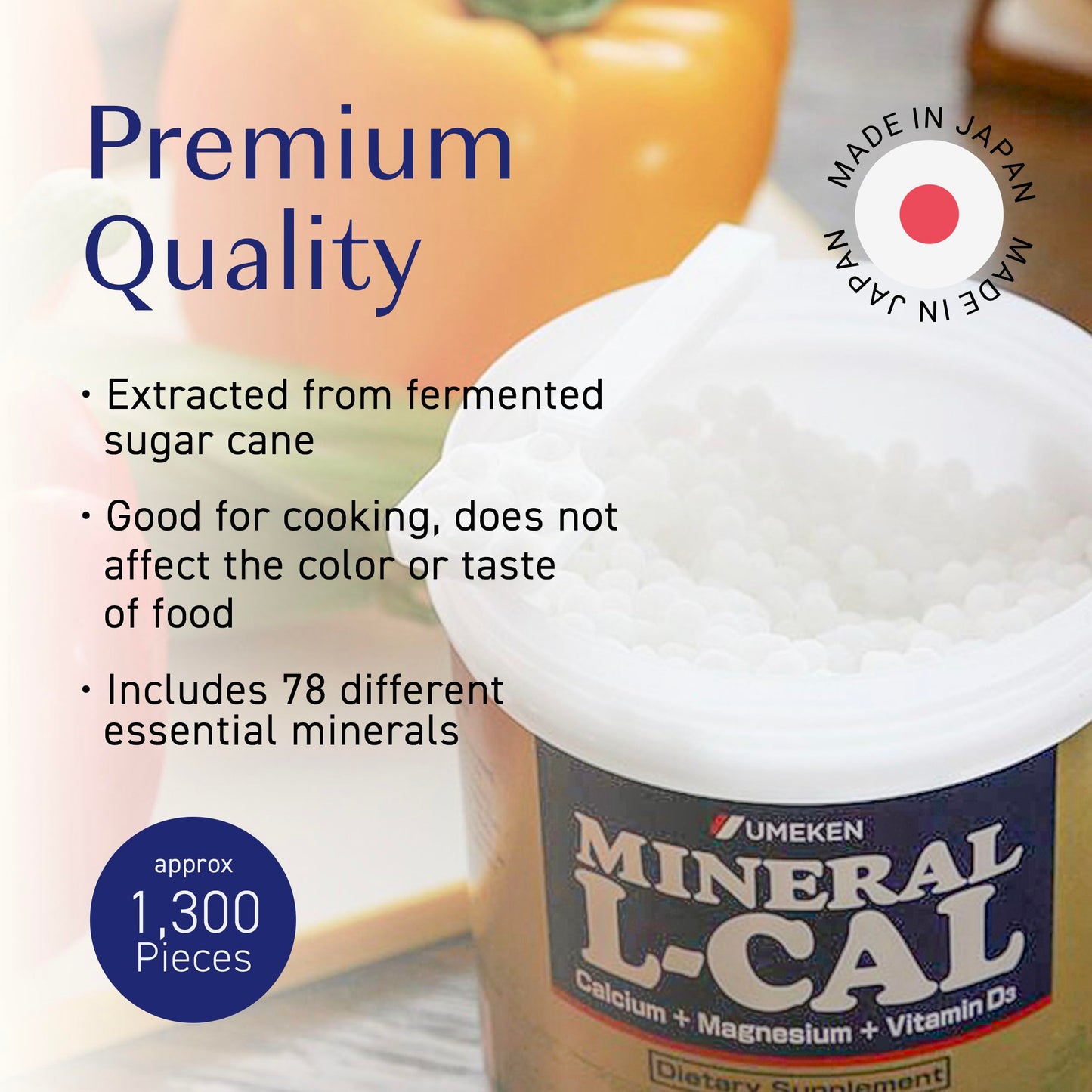 Mineral L-Cal Calcium with Vitamin D3, 4 Month Supply, Water Soluble Ball Format with Magnesium & Minerals, Fast Absorbing Calcium Magnesium D3 Supplement, 1,300 Balls per Bottle, 130g Each, Pack of 2