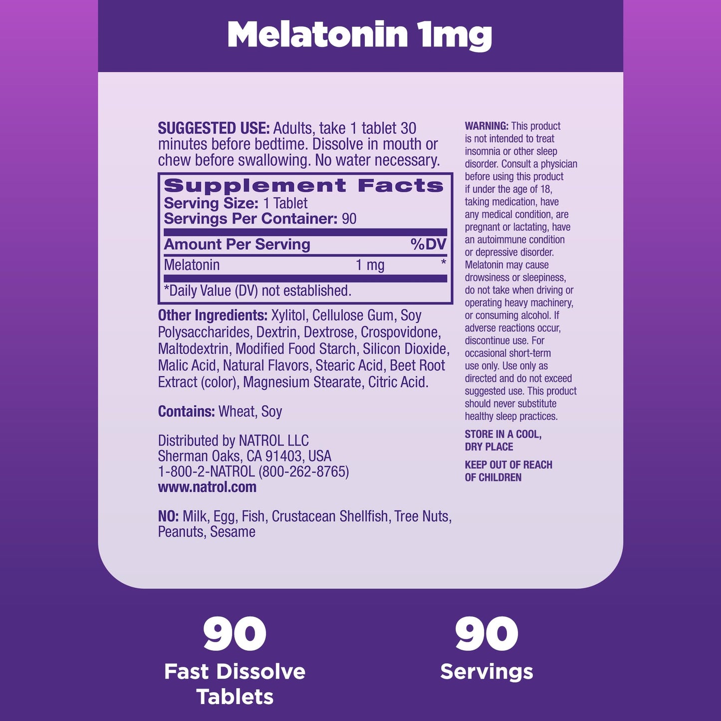 Natrol Fast Dissolve Melatonin 1 mg, Melatonin Supplements for Restful Sleep, Sleep Support for Adults, 90 Strawberry-Flavored Tablets, Up to a 90 Day Supply