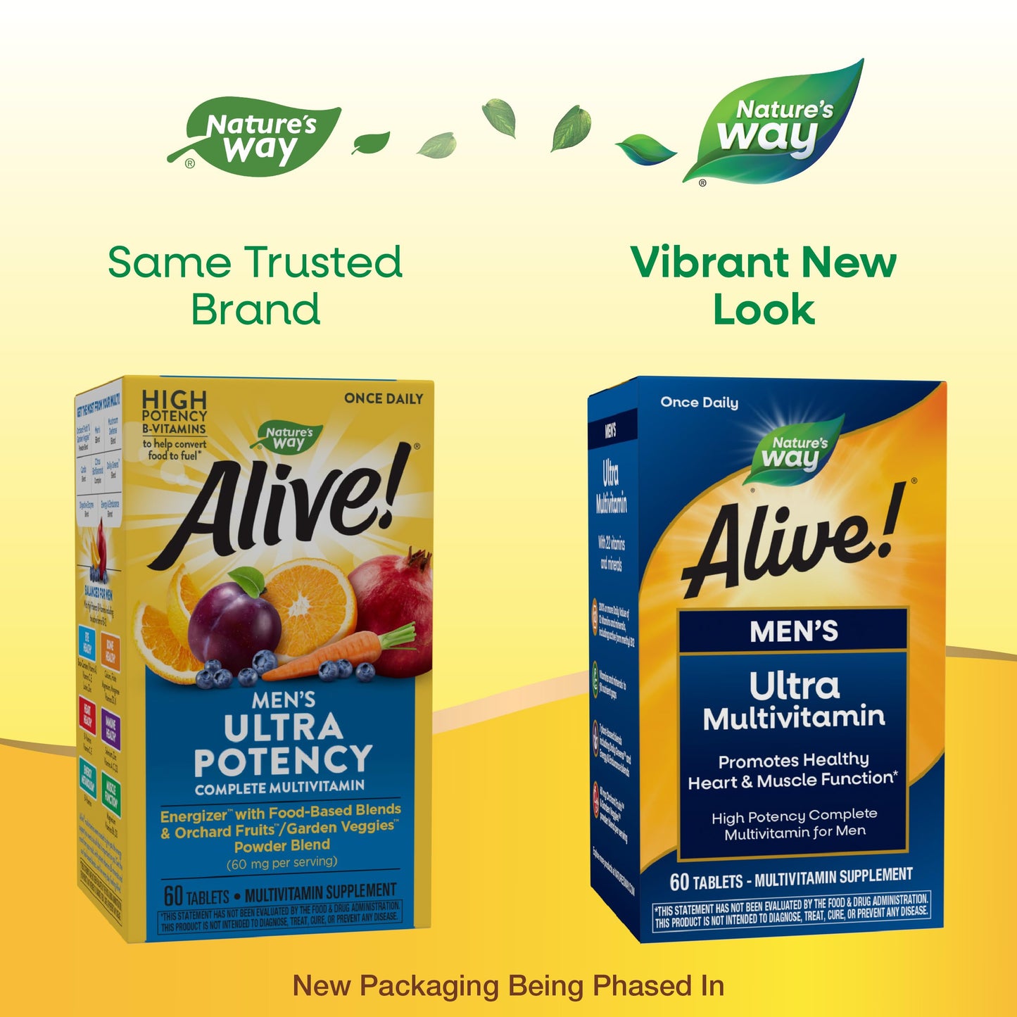 Nature's Way Alive! Men's Daily Ultra Multivitamin, High Potency Formula, Promotes Healthy Heart & Muscle Function*, with Methylated B12, Gluten Free, 60 Tablets (Packaging May Vary)