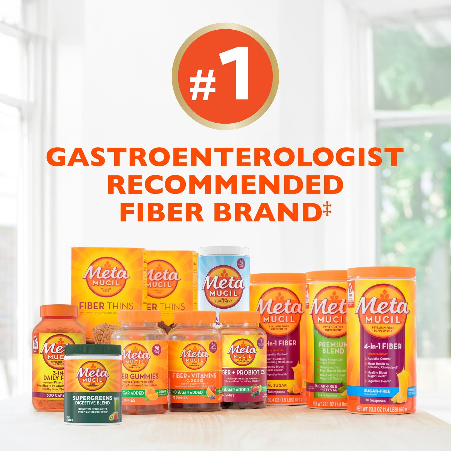 Metamucil 4 in 1 Daily Fiber Supplement Powder, Fiber Powder for Digestive Health and Regularity*, Sugar-Free, Orange, Naturally Sourced Psyllium Fiber, 180 teaspoons