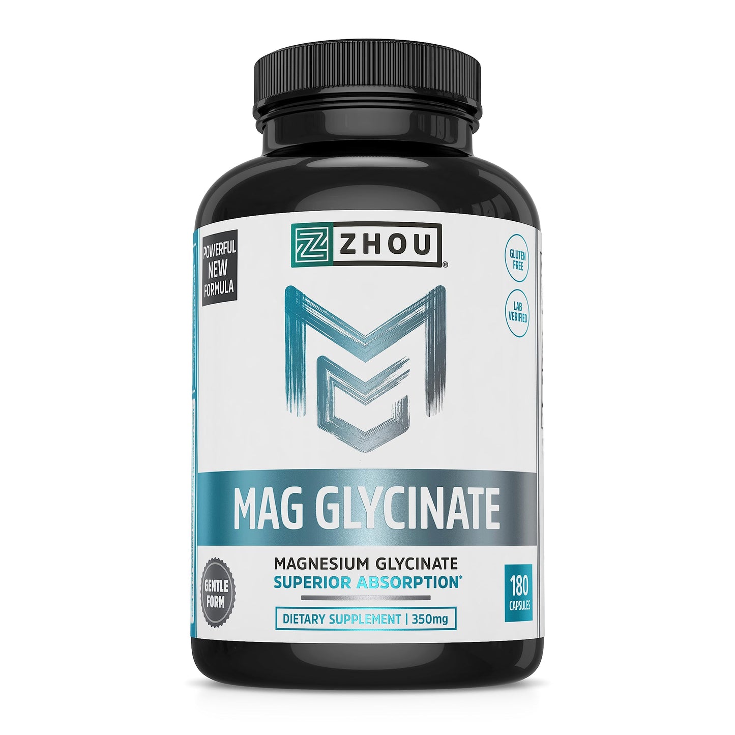 Zhou Magnesium Glycinate - Pure Mag Glycenate Supplement for Men & Women, Natural Sleep Aid, Heart Health Support, Muscle Relaxation & Vitality - 180 Vegan Friendly Capsules