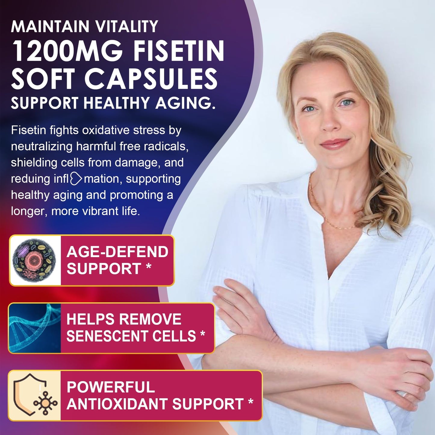 LILICARE Fisetin Supplement - Liposomal Super Absorption 98% Pure 1200mg with Quercetin, Resveratrol, Green Tea Extract for Healthy Aging & Longevity, Skin Health, Brain & Antioxidant - 60 Softgels