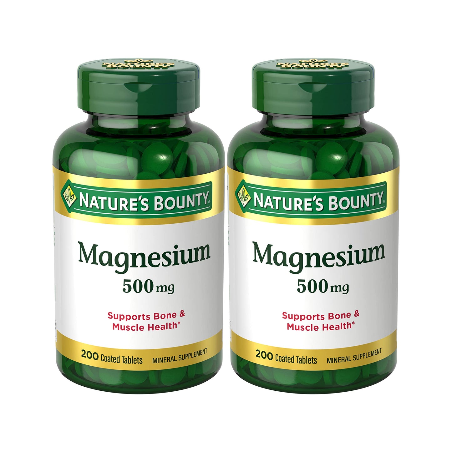 Nature's Bounty Magnesium 500mg Tablets, Supports Bone & Muscle Health, Twin Pack, 400 Tablets