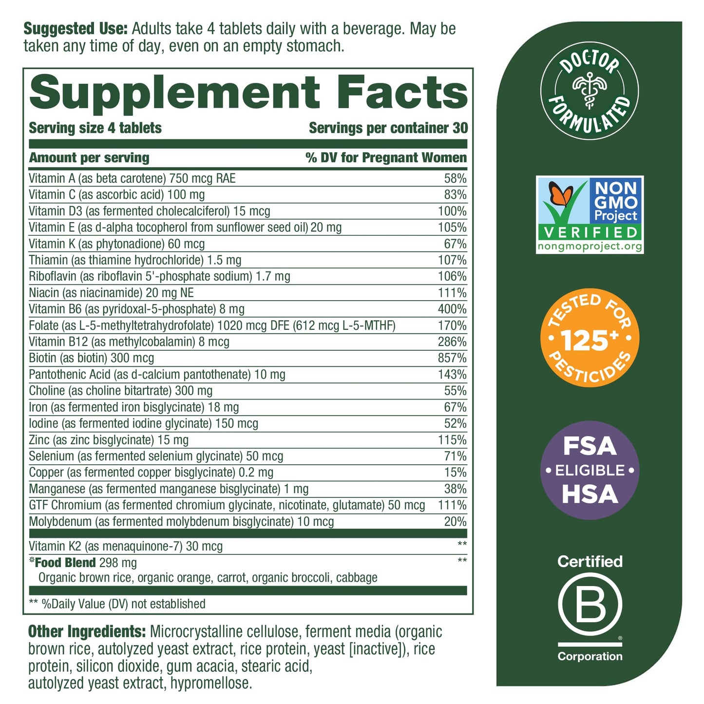 MegaFood Baby & Me 2 Prenatal Multi Minis - Prenatal Vitamins for Women with Choline & Methyl Folate - Gluten-Free, Vegetarian, Pre Natal Multivitamin for Women – 120 Minis Tablets, 30 Servings