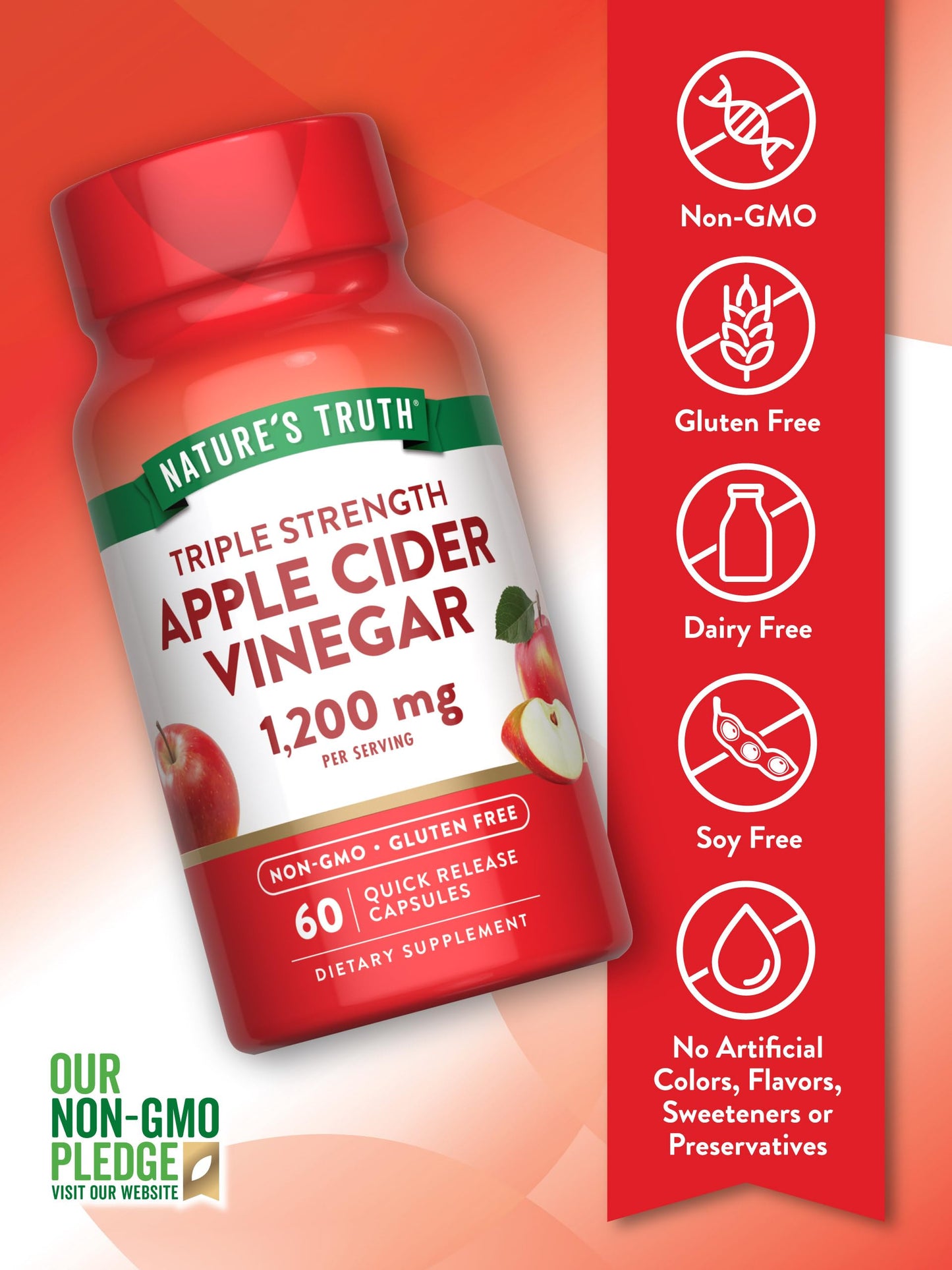 Nature's Truth Apple Cider Vinegar Capsules | 1200mg | Quick Release Pills | Non-GMO & Gluten Free Supplement