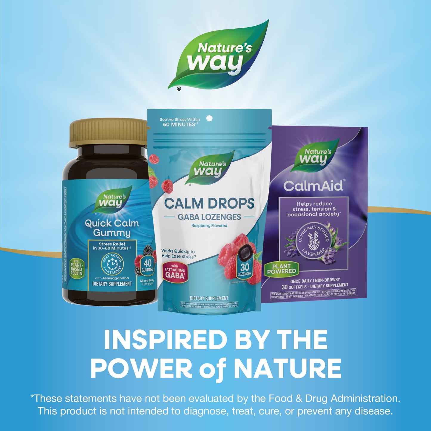 Nature's Way Calm Drops, Works Quickly to Help Ease Stress*(1), Fast-Acting GABA, Individually Wrapped Lozenges, Raspberry Flavored, 30 Lozenges