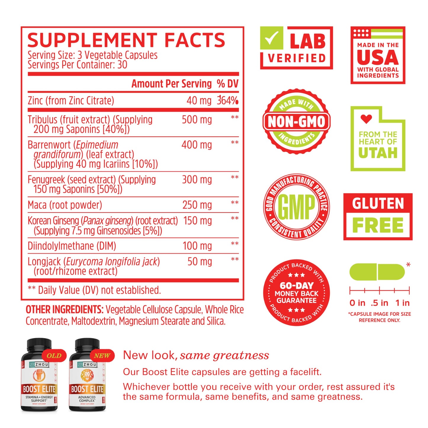 Zhou Boost Elite - Energy Supplement, Natural Muscle Support Pills for Men with Tribulus, Fenugreek, Ginseng, and Maca - 90 Veggie Capsules