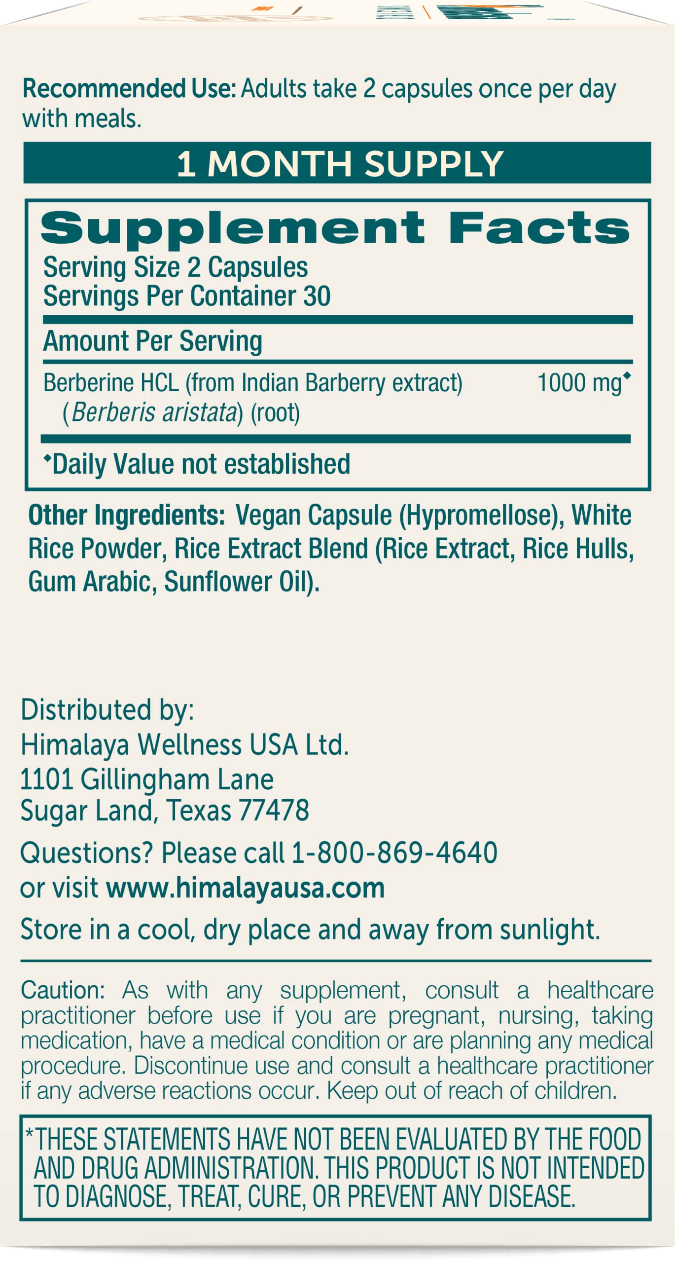 Himalaya Berberine for Balanced Support, Digestion & Immune System Support, 500 mg, 60 Vegetarian Capsules, 1 Month Supply