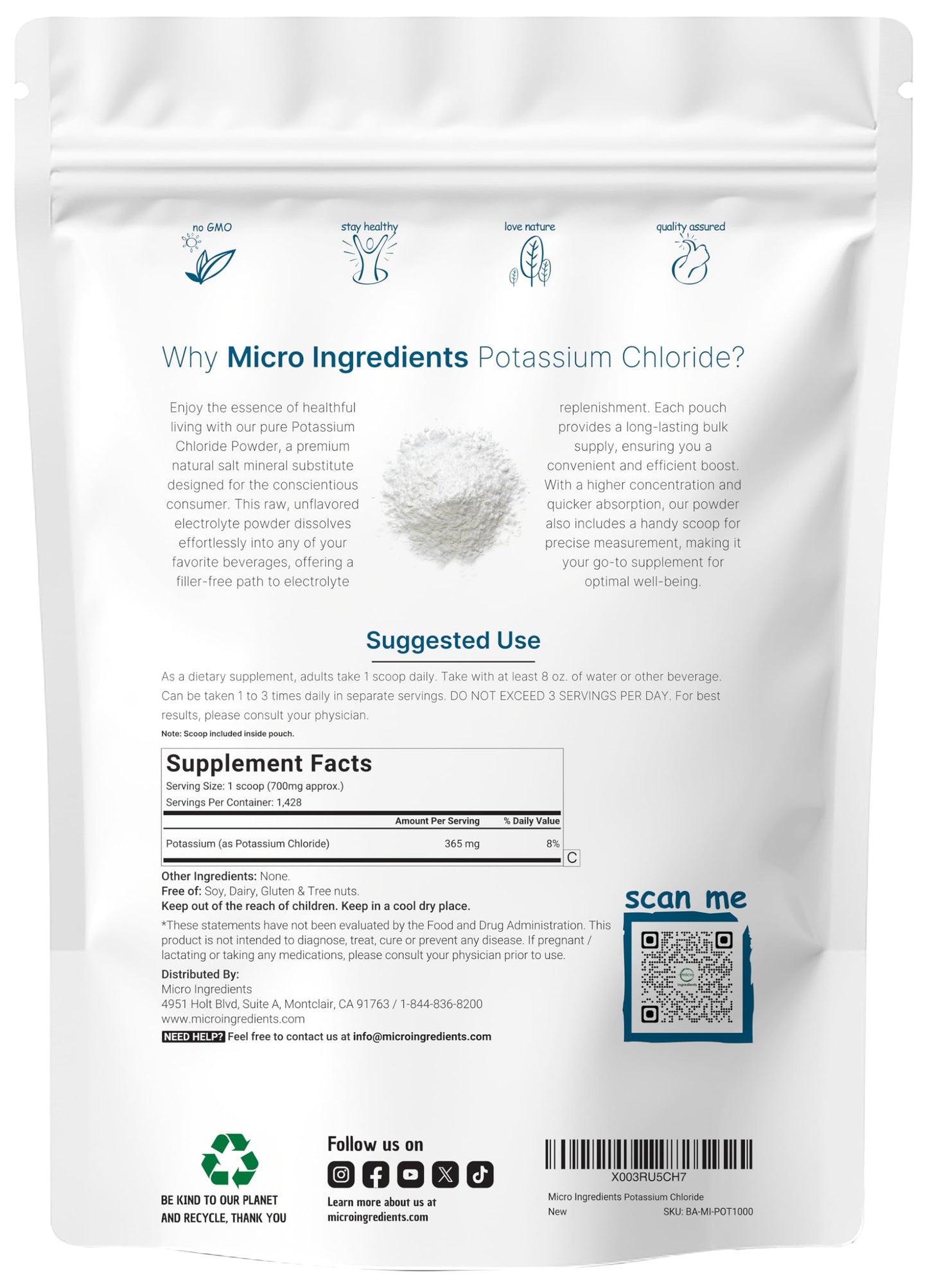 Pre-Order | Arrives in 5–10 Days – Potassium Chloride Powder, 1 KG (35 Ounce) | Salt Substitute & Essential Hydration Electrolyte Supplement | Supports Mineral Balance, Heart, Joint, and Immune Health | Filler Free, Dissolves Easily