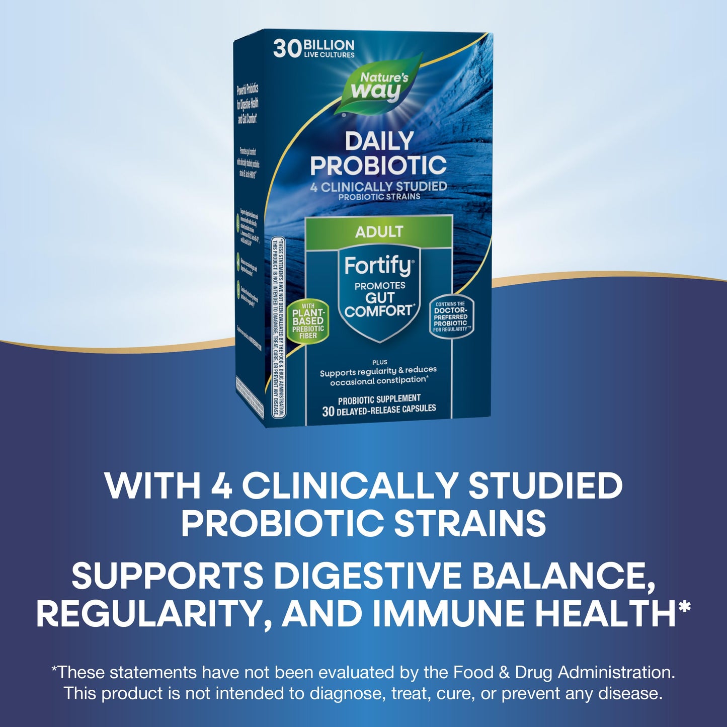 Nature's Way Fortify Daily Probiotic + Prebiotic for Men and Women, 30 Billion Live Cultures, Digestive and Immune Health Support* Supplement, 30 Capsules