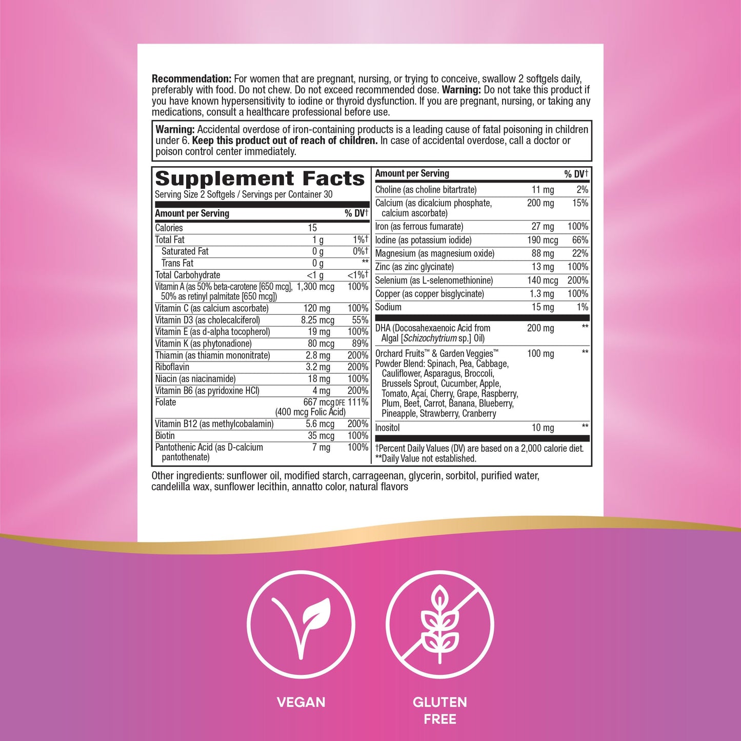 Nature's Way Alive! Complete Premium Prenatal Multivitamin for Women, Healthy Eye and Brain Development*, 60 Vegetarian Softgels