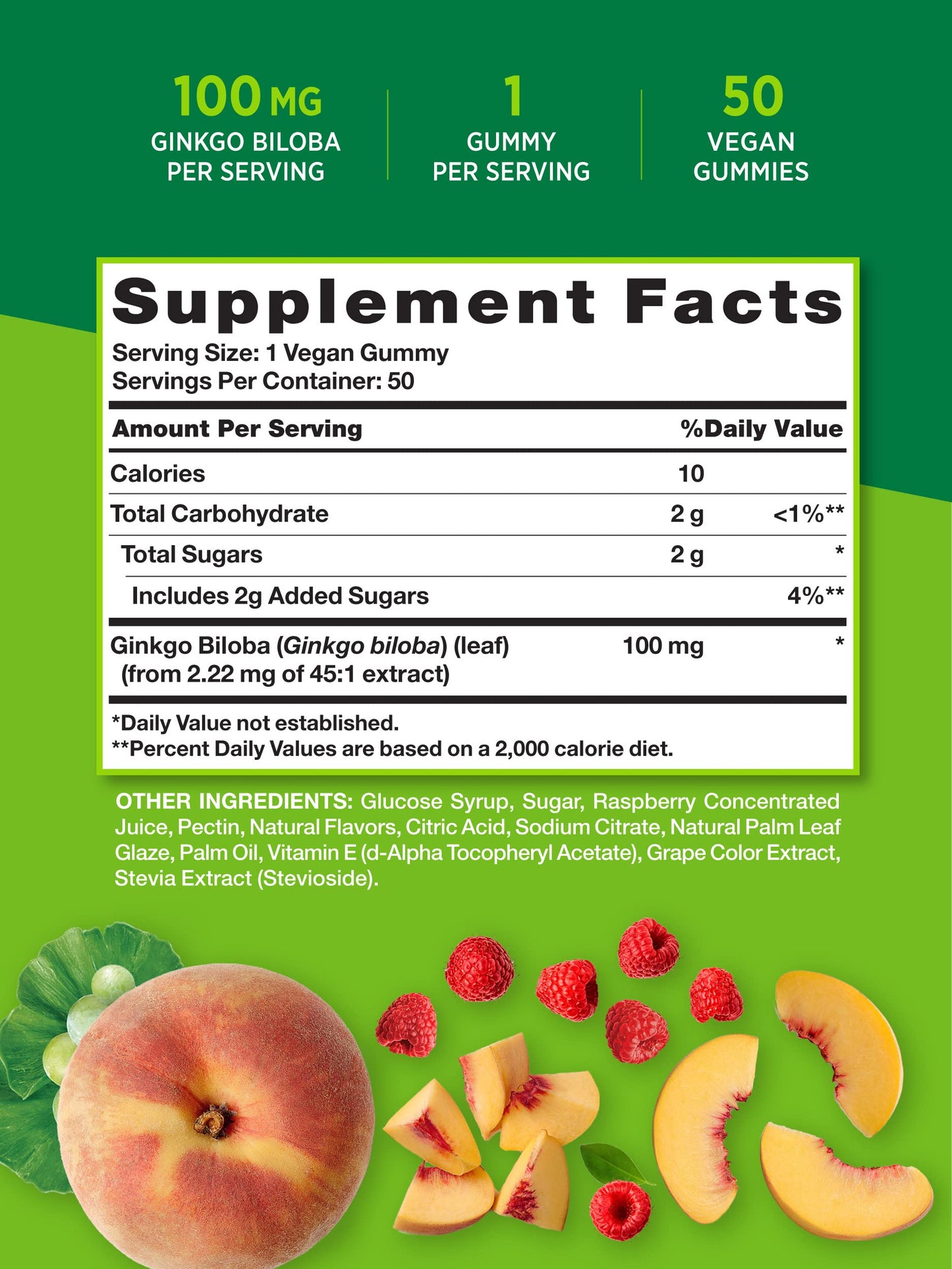 Nature's Truth Ginkgo Biloba Gummies | 100mg | 50 Count | Peach Raspberry Flavor | Vegan, Non-GMO & Gluten Free Extract Supplement