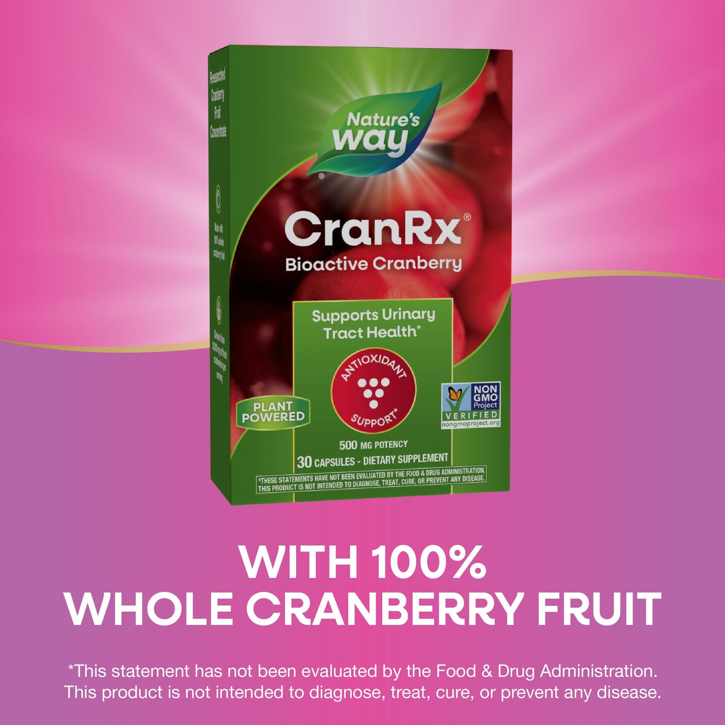 Nature's Way CranRx® BioActive Cranberry, Supports Urinary Tract Health*, Antioxidant Support*, 500 mg potency, Vegan, Non-GMO Project Verified, 30 Capsules
