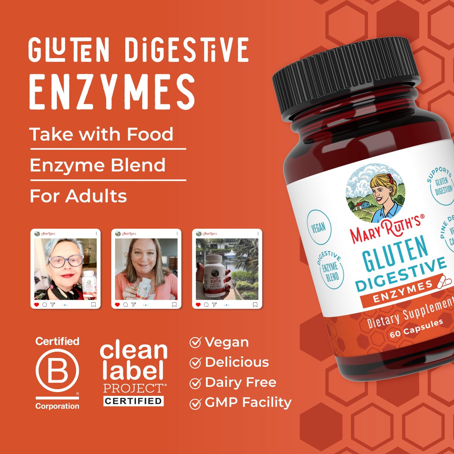 MaryRuth Organics Gluten Enzymes Capsules | Enzyme Supplement for Gut Health Support | Gluten Digestion | & Nutrient Absorption | Vegan | Gluten Free | 60 Count