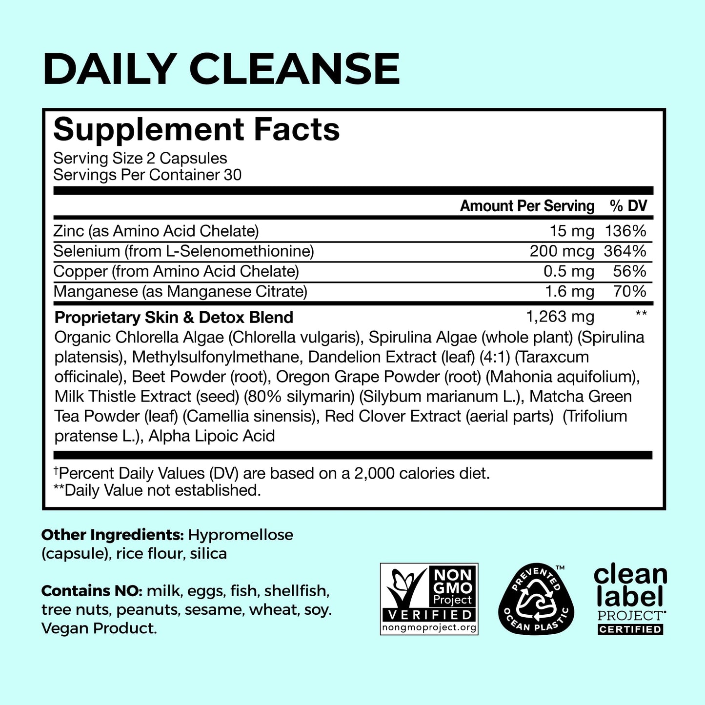 HUM Daily Cleanse Acne Supplement - Gut Cleanse Detox for Clear Skin with Organic Algae, Detoxifying Herbs, Zinc & Spirulina | Clear Skin Supplement (60 Capsules)
