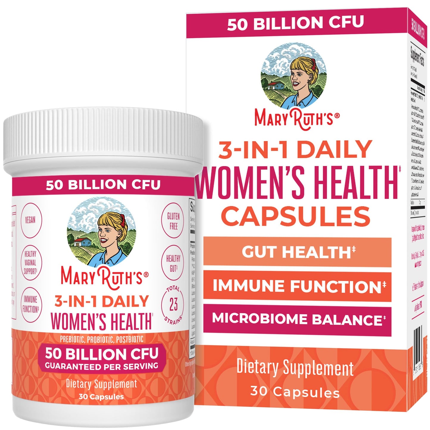 MaryRuth Organics 3-in-1 Daily Health Probiotics for Women | Clinically Tested | Hormone Support & Gut Health Supplement | 50 Billion CFU | Allergen Free | 30 ct