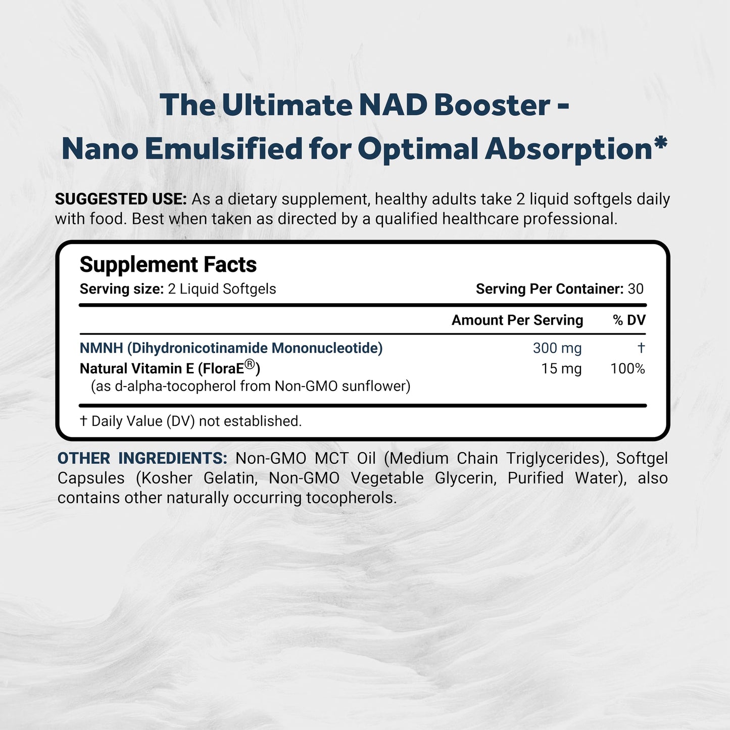 Naturalis NMNH (Dihydronicotinamide Mononucleotide) 300mg Per Serving - May Better Enhance NAD+ Levels & Support - Nano Emulsified in MCT Oil for Better Absorption - 60 Softgels