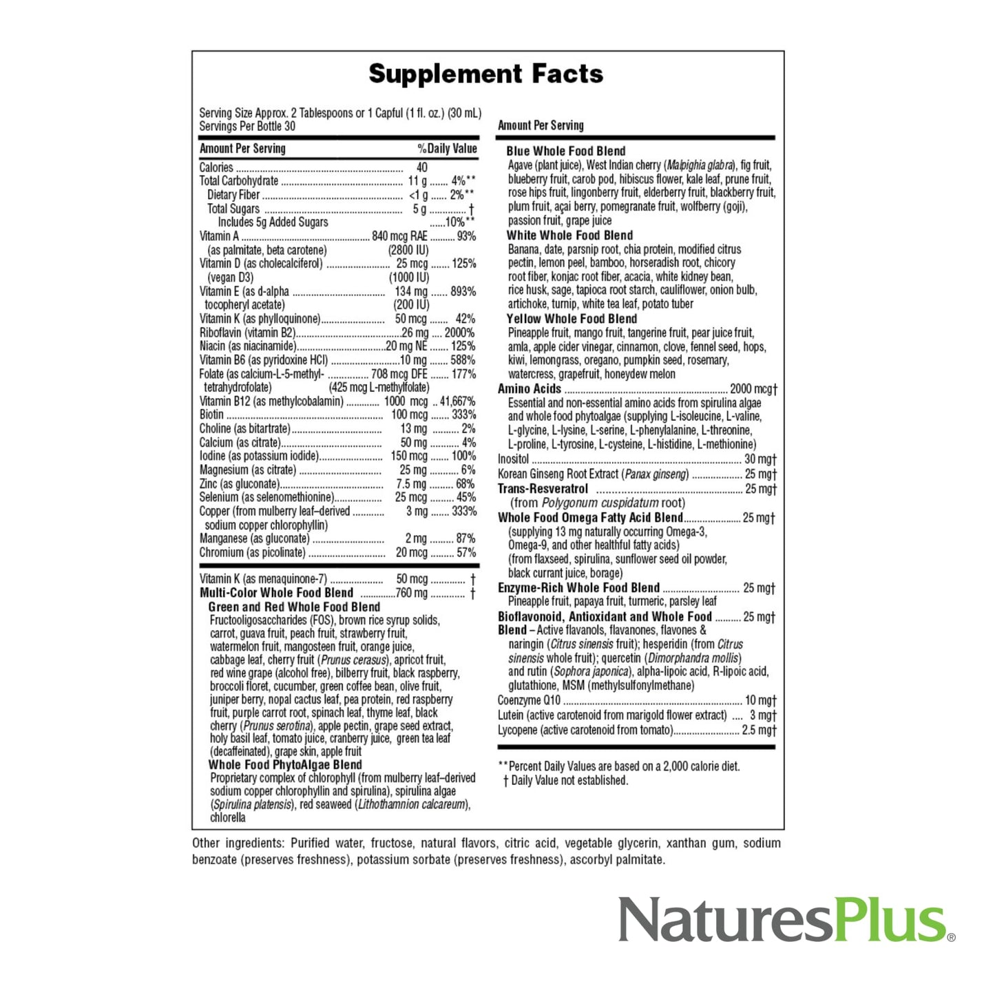 Natures Plus Source of Life Gold Multivitamin Liquid - 30 oz - Supports Energy Production, Healthy Immune System & Well-Being Includes Vitamins D3, B12, K2 & Over 120 Whole Food Nutrients, 30 Servings
