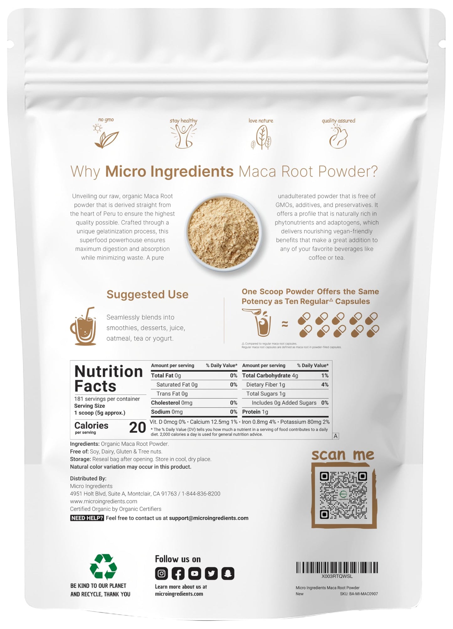 Pre-Order | Arrives in 5–10 Days – Organic Maca Root Powder, 2 Pound, Gelatinized for Better Absorption, Rich in Antioxidants, Help Energy, Stamina, Endurance, Strength and Immune System, No GMOs, Vegan Friendly and Peru Origin