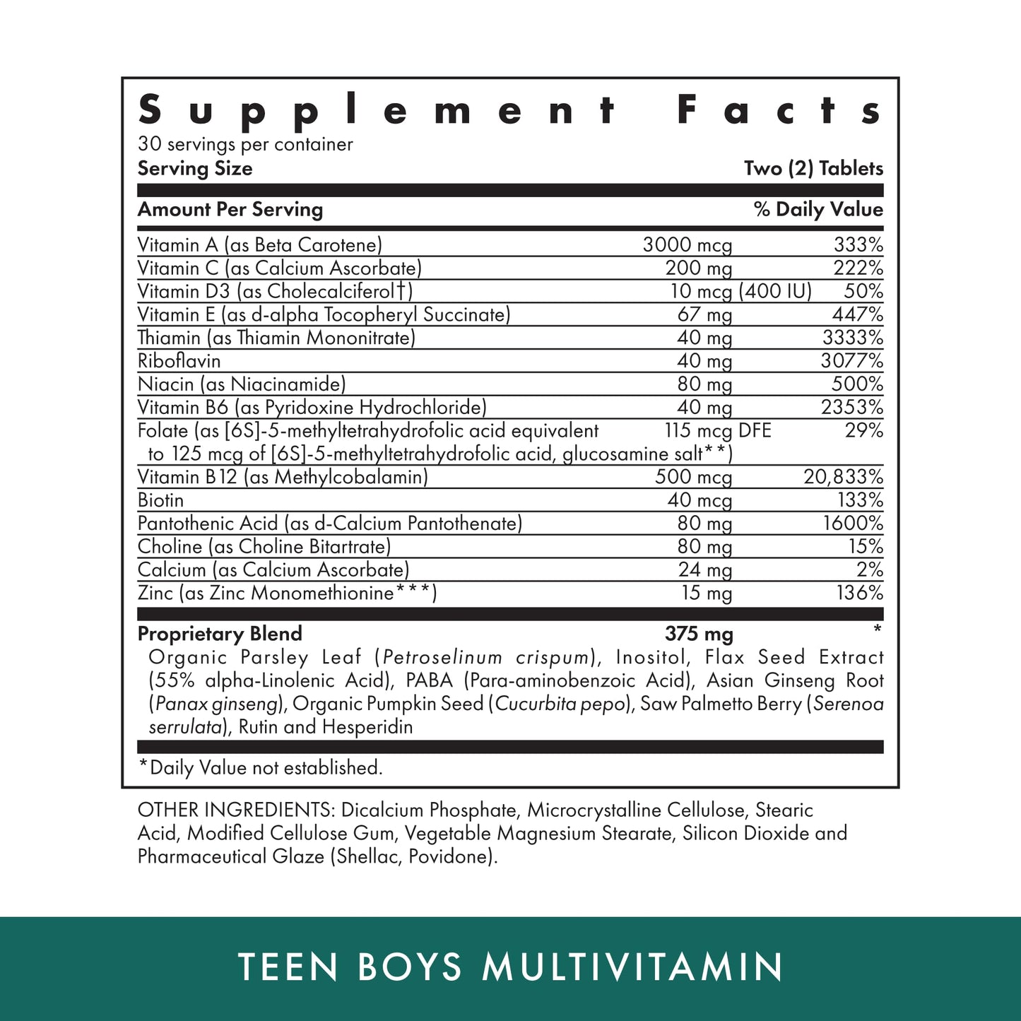 MICHAEL'S Health Naturopathic Programs Teen Boys - 60 Vegetarian Tablets - Daily Multivitamin Supplement - Kosher - 30 Servings