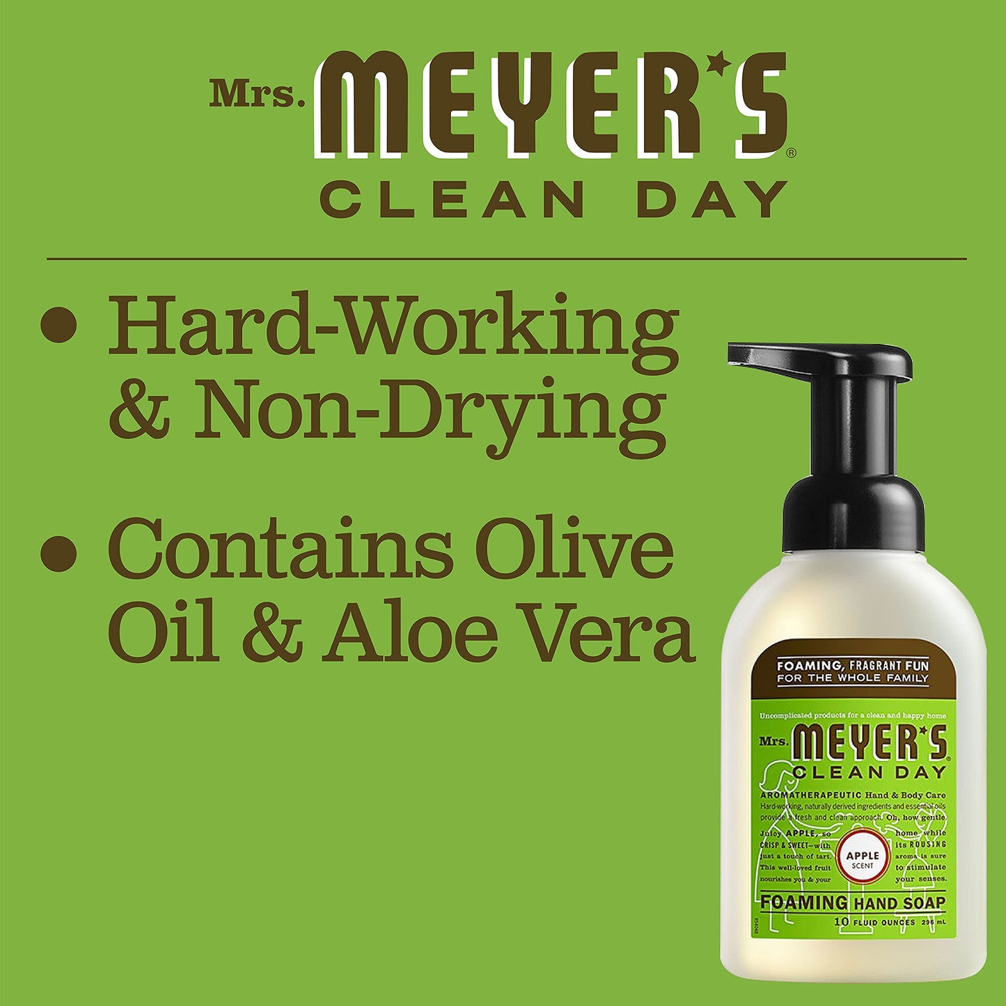 Mrs. Meyer's Foaming Hand Soap, Biodegradable Hand Wash Made with Essential Oils, Apple, 296 mL