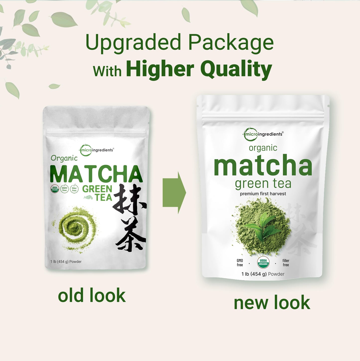 Micro Ingredients Organic Matcha Green Tea Powder, 1lb | Premium First Harvest Japanese for Daily Beverage | 100% Pure Culinary Grade | No Sugar, Eco-Friendly Recyclable Bags