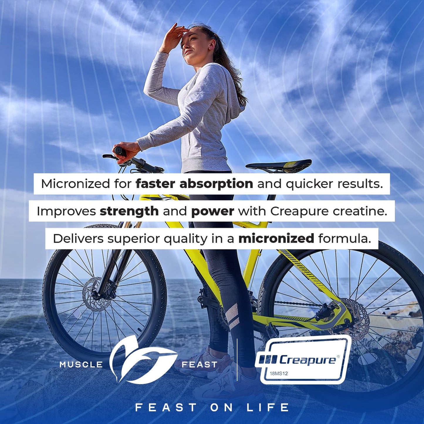Muscle Feast Creapure - Micronized Creatine Monohydrate Powder | Premium Pre-Workout or Post-Workout | Flavored Creatine for Women & Men | Easy to Mix, Gluten-Free, Safe and Pure (Green Apple, 250g)