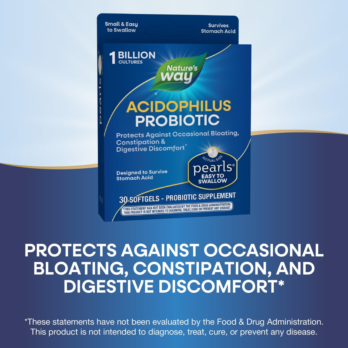 Nature's Way Acidophilus Probiotic Pearls, Supports Digestive Balance and Gut Health*, Protects Against Occasional Constipation and Bloating*, 1 Billion Live Cultures, 30 Softgels