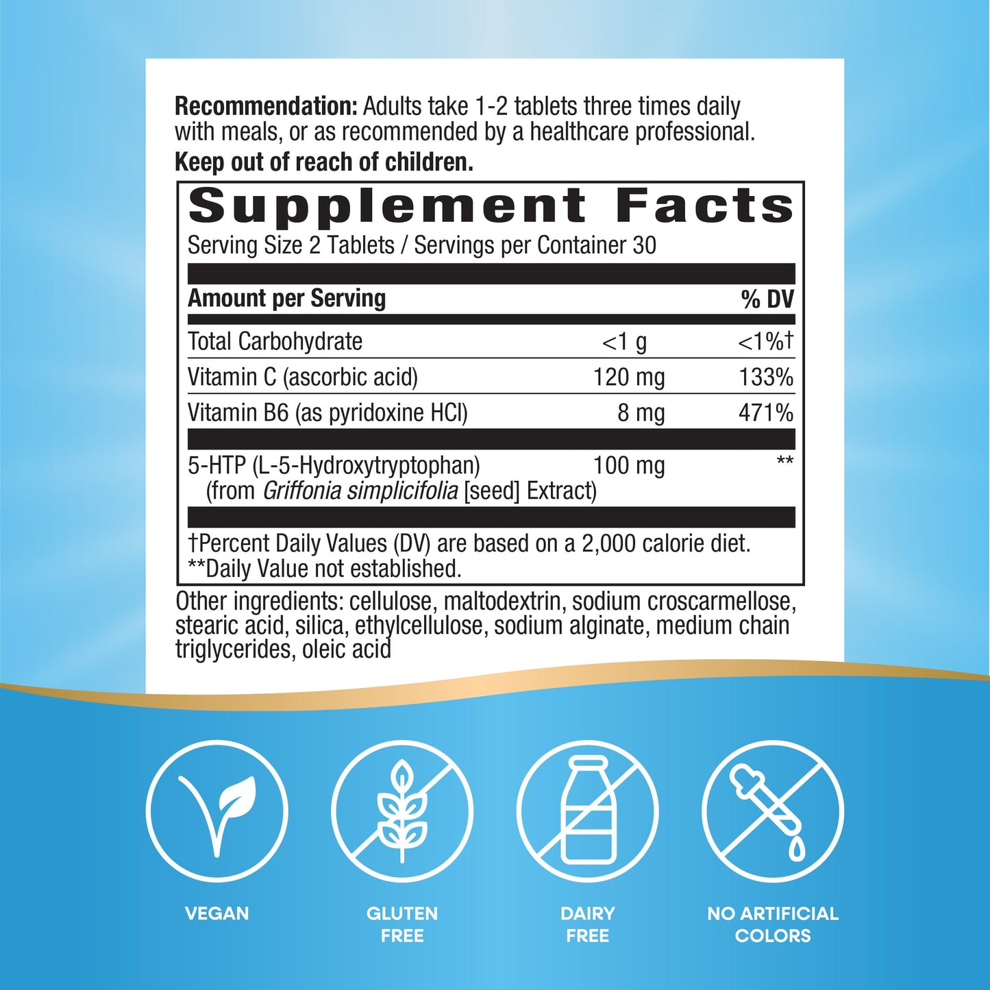 Nature's Way 5-HTP, L-5-Hydroxytryptophan, Helps Make Serotonin to Promote a Positive Outlook*, Vitamin B6, Vitamin C, Griffonia Bean Extract, 60 Tablets (Packaging May Vary)
