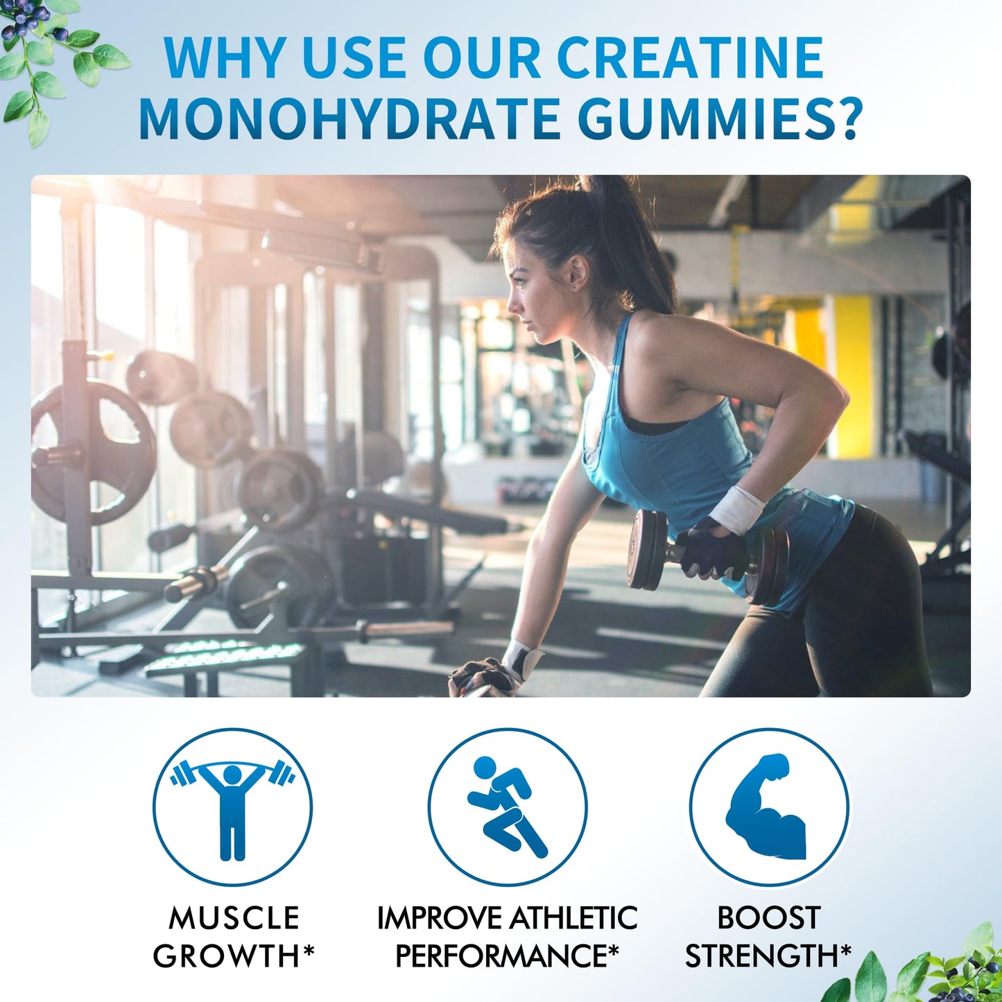 NOAVII Creatine Monohydrate Gummies 5000mg for Men & Women, Chewables Creatine Monohydrate for Muscle Strength, Muscle Builder, Energy Boost, Pre-Workout Supplement(90 Count)-Blueberry