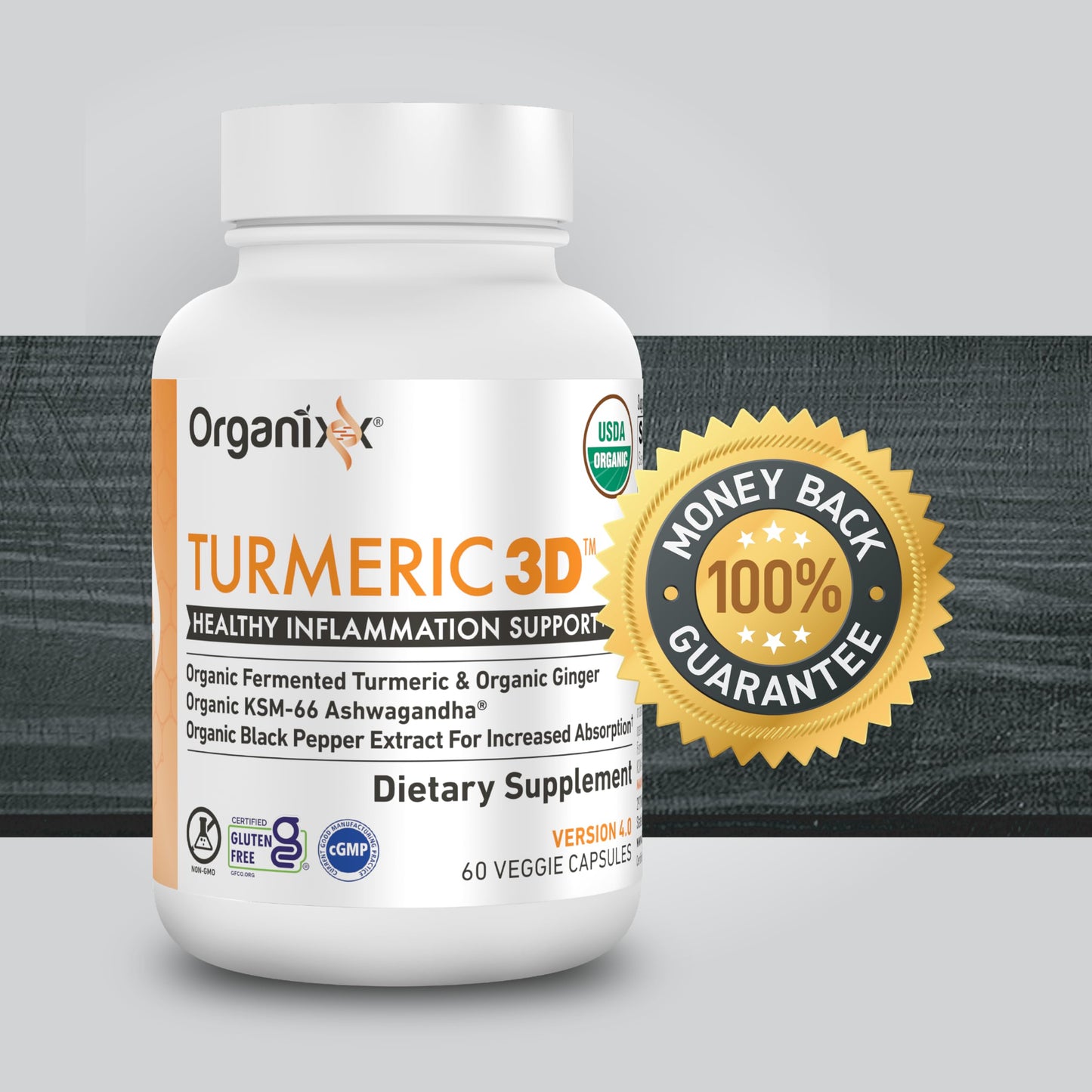 Organixx USDA Organic Turmeric Curcumin Supplement with Ashwagandha, Vitamin D, Turmeric & Ginger – Immune & Joint Support, Fermented for Maximum Bioavailability, 60 Vegetarian Capsules