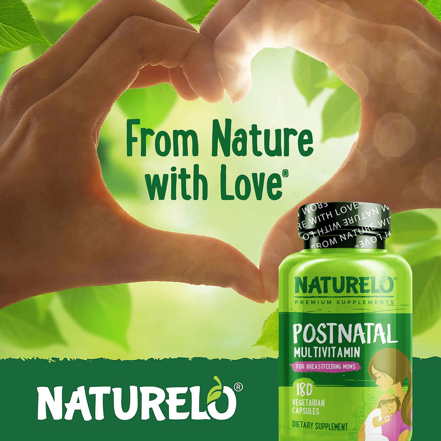 NATURELO Postnatal Multivitamin - Supplement for Breastfeeding Women - Plant-Based Vitamin D, Folate, Gentle Iron - for Nursing Mother, Baby - Post Natal Lactation Support 180 Capsules