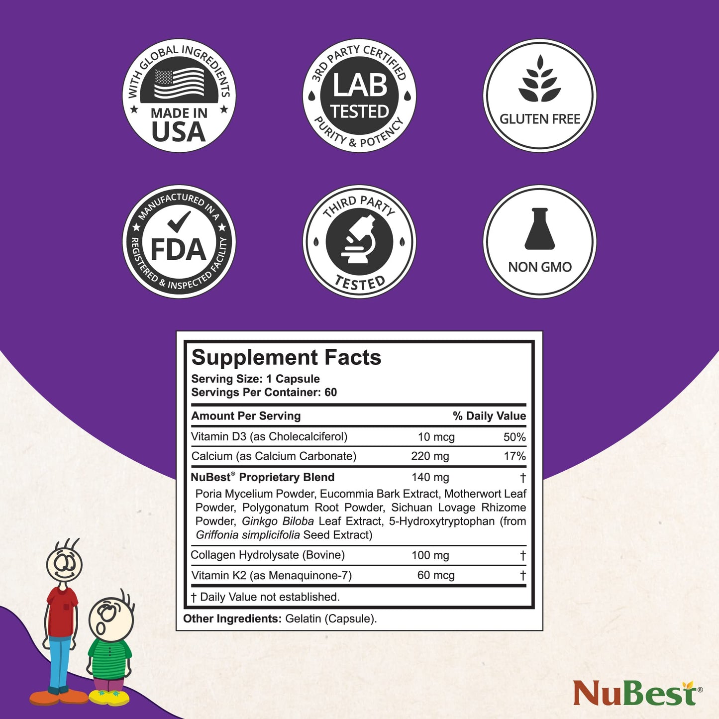 NuBest Tall 10+ - Premium Bone Strength Formula, Enhanced Immunity and Overall Health for Age 10+ - Who Drink Milk Daily with Calcium, Vitamin D3, Vitamin K2, and Multivitamins - 60 Capsules