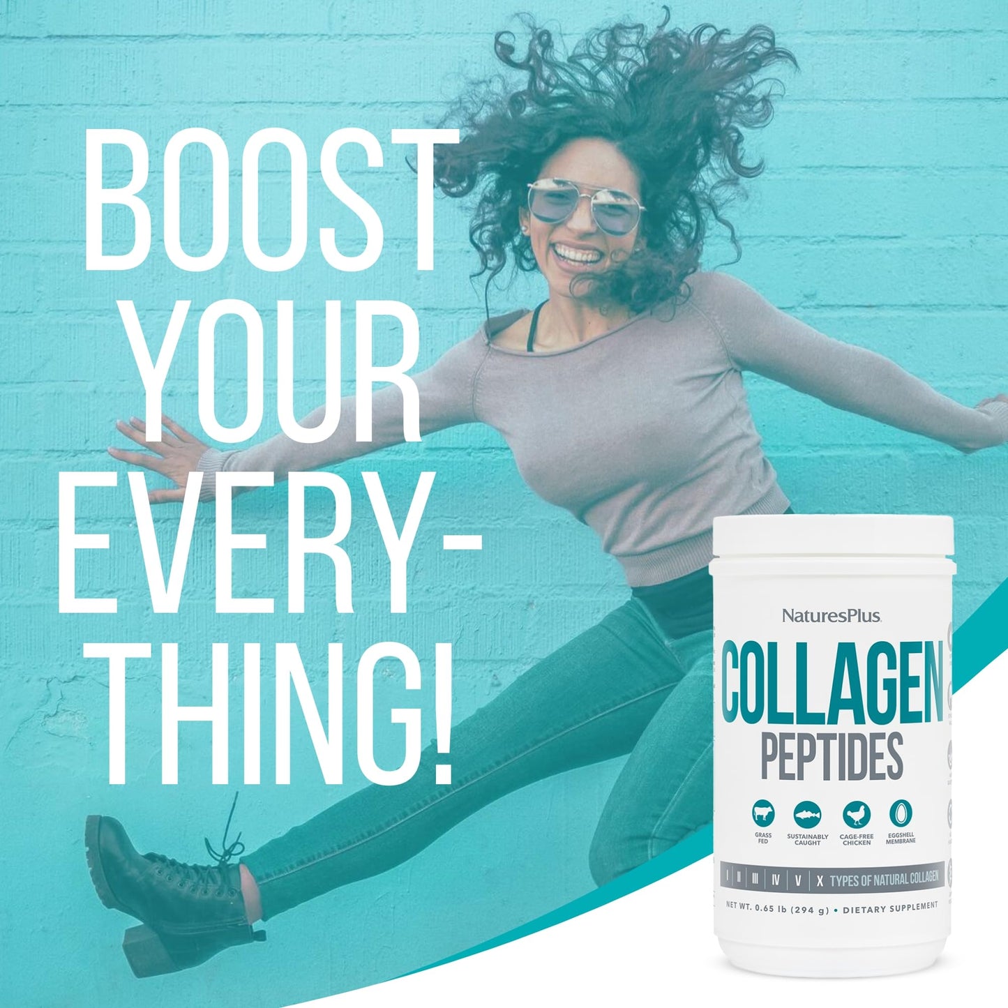 Natures Plus Collagen Peptides - 0.65 lbs Powder, Pack of 2 - Hair, Skin, Nail & Joint Health, Immune System Support - Non-GMO, Gluten Free - Up to 56 Total Servings