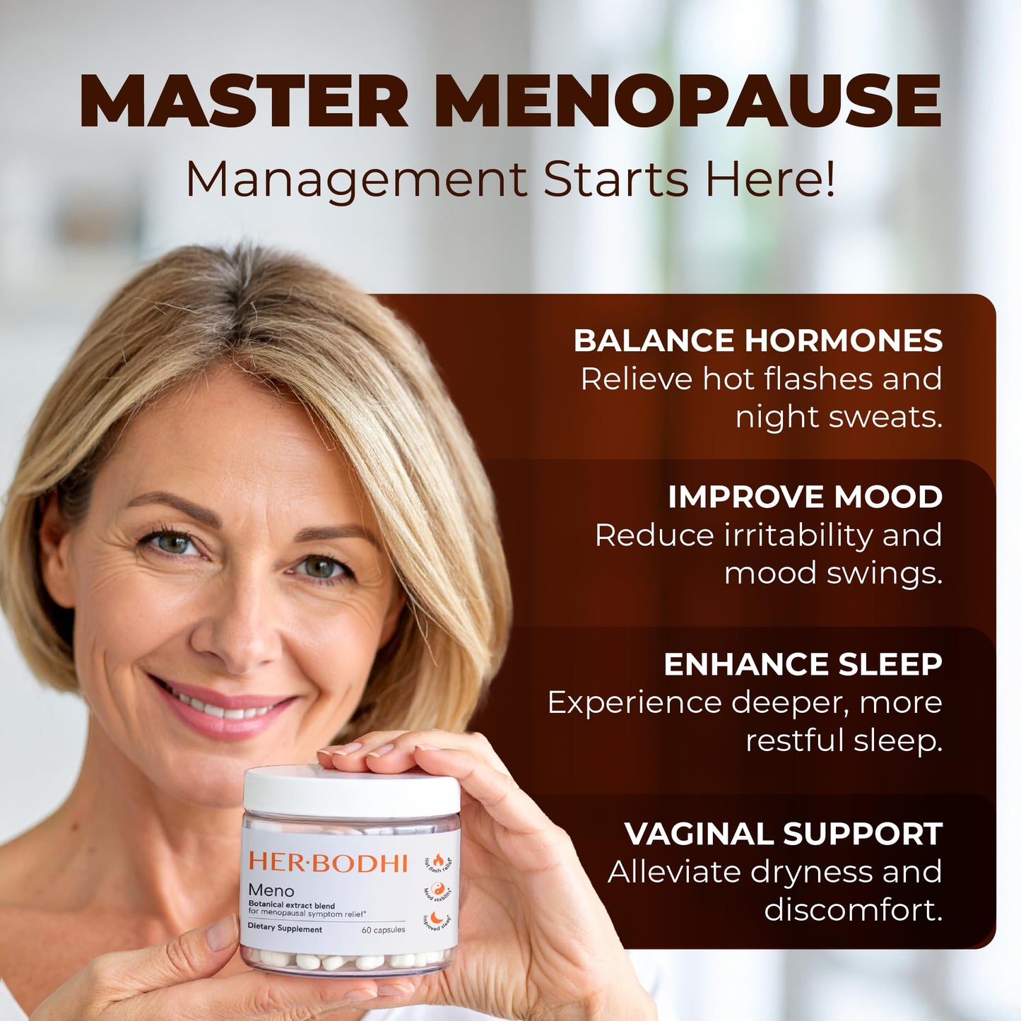 Her Bodhi Meno- Menopause Hormonal Balance for Women, Estrogen Soy Isoflavones Menopause Supplement for Women, Ashwagandha, Black Cohosh Hot Flashes Menopause Relief, Night Sweats Relief 300Caps