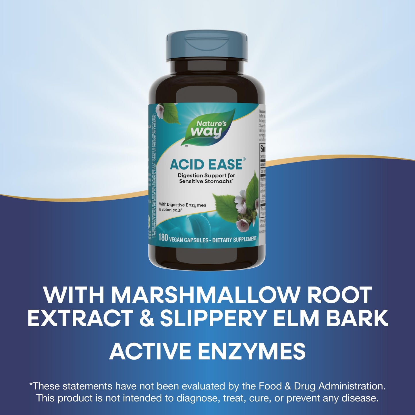 Nature's Way Acid-Ease Digestion Formula, Digestive Support Supplement for Sensitive Stomachs*, 180 Vegan Capsules
