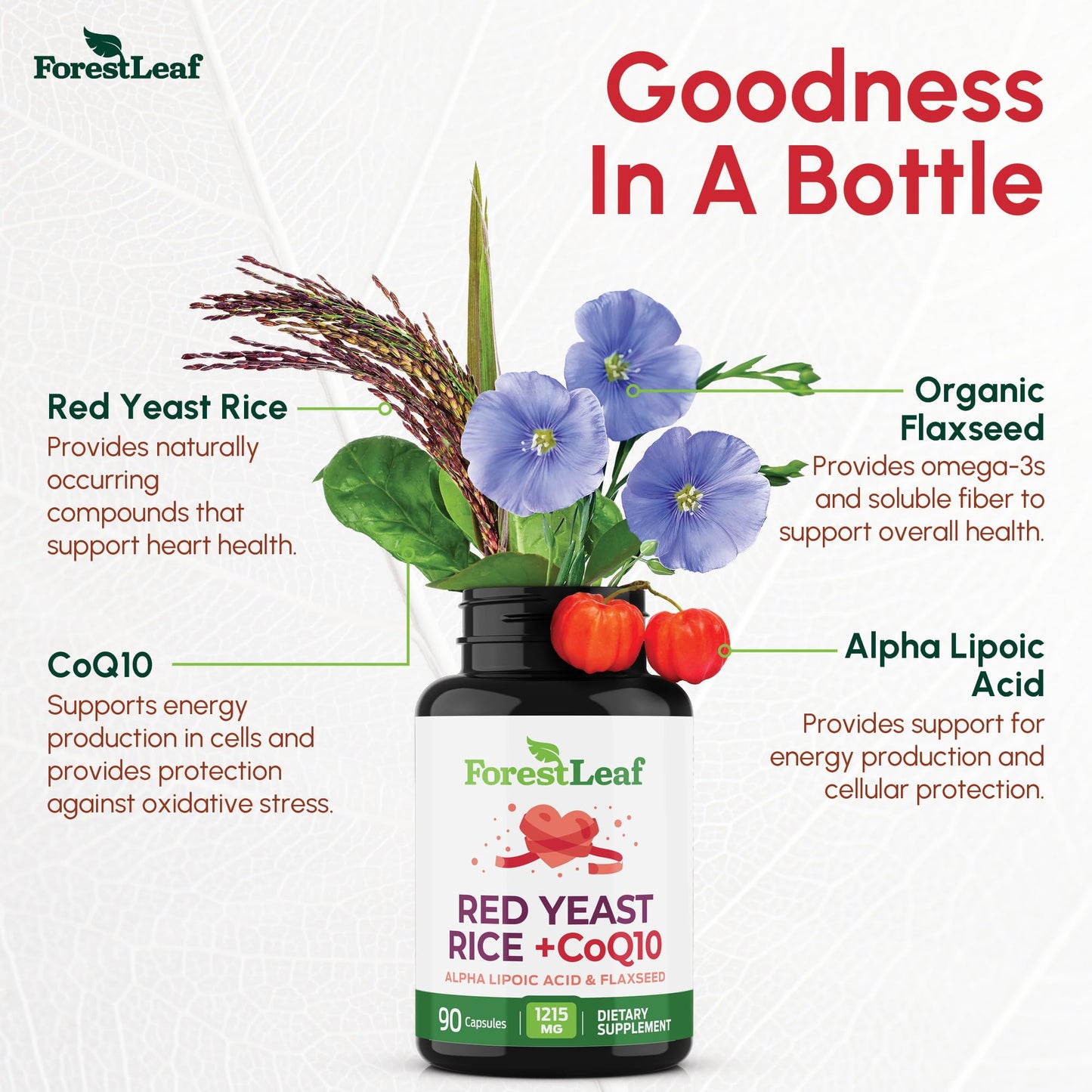Red Yeast Rice 1215 mg. Capsules - Extra Strength Red Rice Yeast with CoQ10 Supplement, Plus Alpha Lipoic Acid & Organic Flaxseed, Citrinin Free, Supports Cardiovascular Health, Non-GMO 90 Veggie Caps